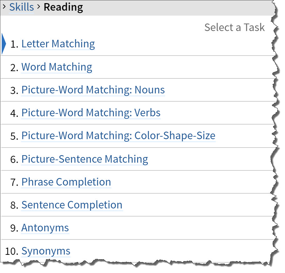 Reading tasks for receptive aphasia