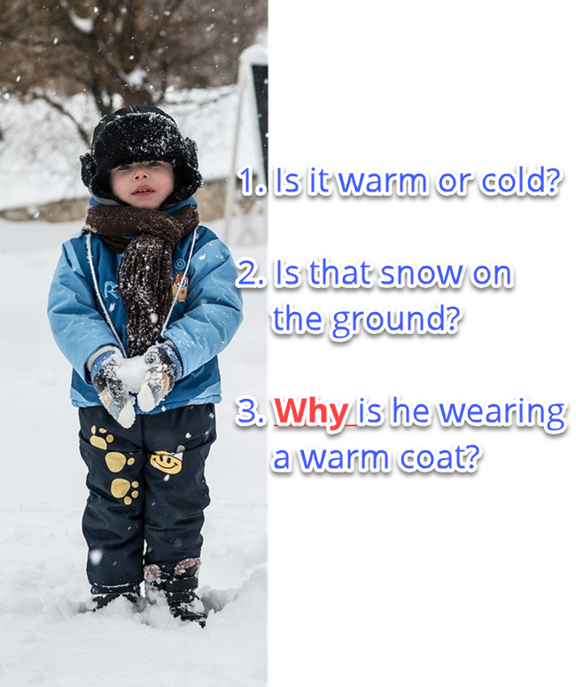 Photo of a boy in the winter for WHY question prompt